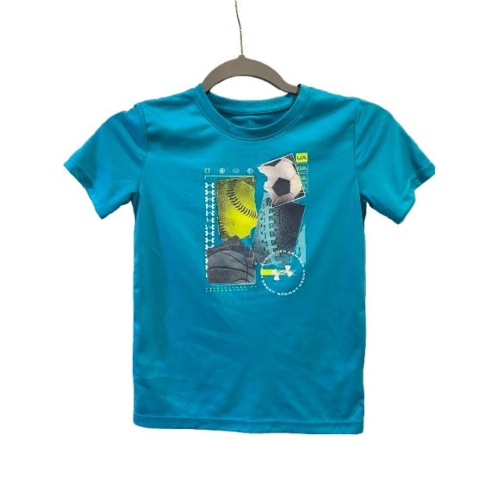 Boy's size 7 Under Armour T-shirt Polyester Athletic Graphic Tee Short Sleeve
